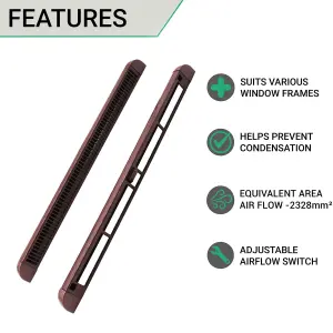 EAI Trickle Window Slot Vent Easy Fitting Inside & Out - 300mm - 2328mm²EA - Brown