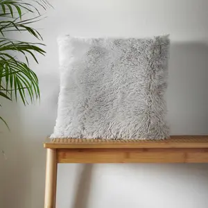 Cuddly Deep Pile Faux Fur Cushion Cover Silver