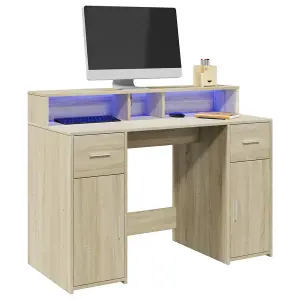 Berkfield Desk with LED Lights Sonoma Oak 120x55x91 cm Engineered Wood