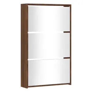 Berkfield Shoe Cabinet with Mirror 3-Layer Brown Oak 63x17x102.5 cm