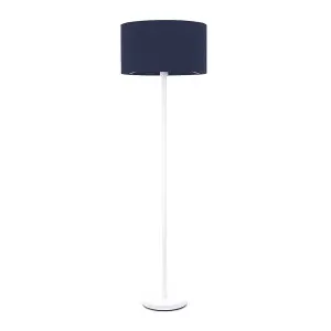 ValueLights Charles White Metal Single Stem Floor Lamp with Navy Blue Drum Lamp Shade