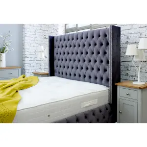 Benito Plush Bed Frame With Winged Headboard - Steel