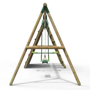 Rebo Beat The Wall Wooden Swing Set with Double up & Over Climbing Wall -Peak