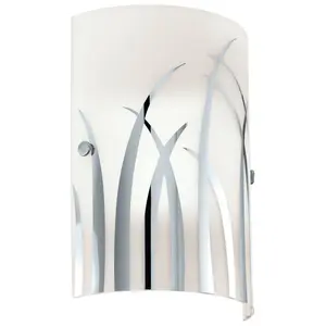 EGLO Rivato White And Chrome Glass And Metal Curved Wall Light, (D) 18cm