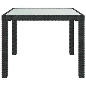 Berkfield Garden Table 90x90x75 cm Tempered Glass and Poly Rattan Black