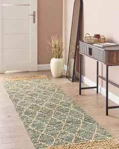 Jute Runner Rug 80 x 300 cm Green and Beige TELLIKAYA