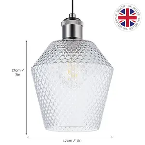 Modern and Compact Diamond Design Clear Glass Pendant Lamp Shade - 17cm x 17cm