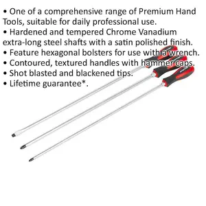 3 Pack Extra Long Hammer Through Screwdriver Set - 450mm for Heavy-Duty Use