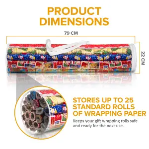 LIVIVO Christmas Wrapping Paper Storage Bag - Cylinder Xmas Gift Wrap Clear Organiser,