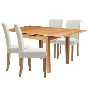 Hallowood Furniture Waverly Oak Small Extending Table with 4 Upholstered Beige Chair with Oak Legs