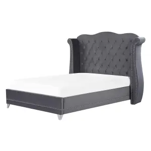 Velvet EU Double Size Bed Grey AYETTE