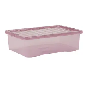 Wham Crystal 5x 32L Plastic Storage Boxes with Lids. Medium Size, Strong. Made in the UK Tint Dusky Orchid