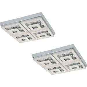 2 PACK Wall Flush Ceiling Light Chrome Shade Chrome Clear Plastic Crystal LED