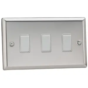 Varilight 3-Gang 10A 1- or 2-Way Rocker Switch (Twin Plate) Chrome