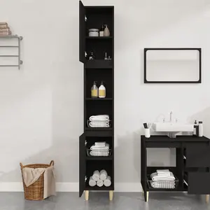 Berkfield Bathroom Cabinet Black 30x30x190 cm Engineered Wood