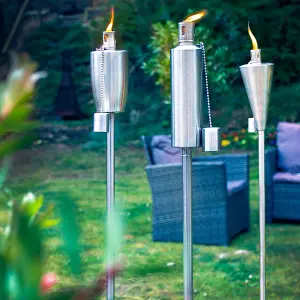 Harbour Housewares - Metal Cone Garden Fire Torches - 146cm - Silver - Pack of 2