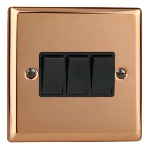 Varilight 3-Gang 2-Way 10A Rocker Switch Polished Copper