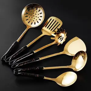 Shela 7 Piece Kitchen Utensil Set (Set of 7) Black/Gold