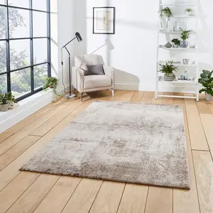 Beige/Silver Abstract Modern Easy to clean Rug for Dining Room Bed Room and Living Room-120cm X 170cm