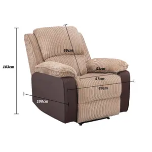 WestWood Fabric Leather Manual Recliner Single Sofa Reclining Armchair Foot Rest Brown