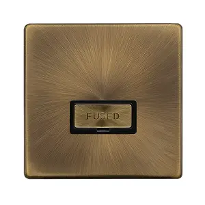 Antique Brass Screwless Plate 13A Fused Ingot Connection Unit With Neon - Black Trim - SE Home