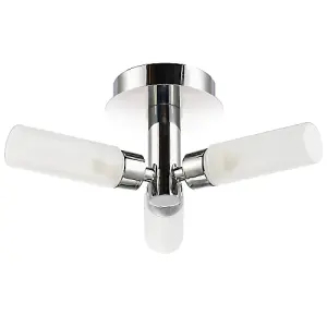 Modern Chrome IP44 Rated Bathroom Ceiling Light with Tubular Glass Shades