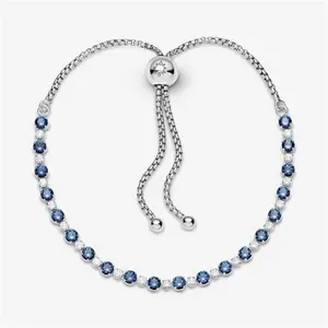 Pandora Blue And Clear Sparkle Slider Bracelet - Silicone / Sterling Silver / Mixed Stone / Blue - Sz. 23 cm