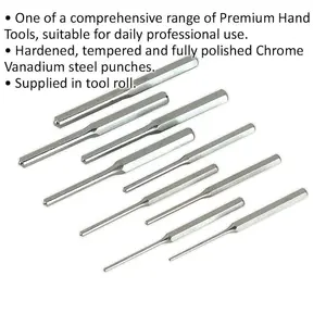 Premium 9 Piece Parallel Roll Pin Punch Set - Durable Hardened Steel for Precision Work