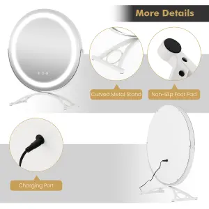 COSTWAY 40cm Round Makeup Vanity Mirror w/ Lights & Touch Screen 360 Rotation