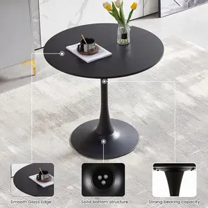 Kingsley Round Metal Base Dining Table Black / 73cm H x 70cm W x 70cm D