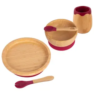 5pc Bamboo Round Baby Weaning Set - Red