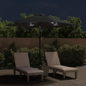 Berkfield Outdoor Parasol with LED Lights and Steel Pole 300 cm Black