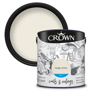 Crown Walls & Ceilings Matt Emulsion Paint Beige White - 2.5L