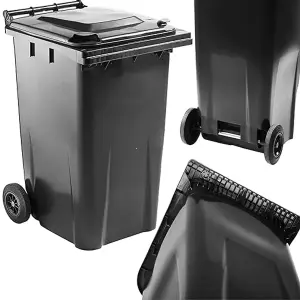 Large 240 Litre Grey Coloured Outdoor Council Wheelie Bins Complete With Lid And Wheels