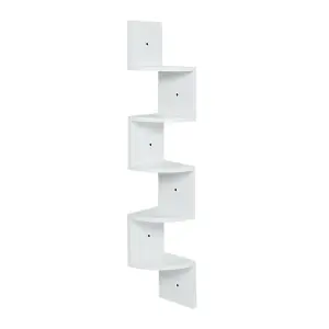 5 Tiers Wall Mount Corner DIY Wooden Shelf Floating - White