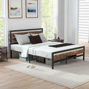 Costway Metal Bed Frame King Size  Industrial Platform Bed with Headboard and Footboard