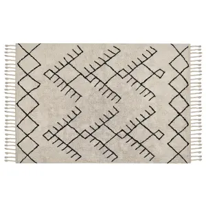 Cotton Area Rug 140 x 200 cm Beige and Black ERLER