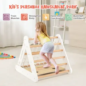 Costway 4-in-1 Triangle Climbing Set Wooden Toddler Climber with Ramp Sliding Board