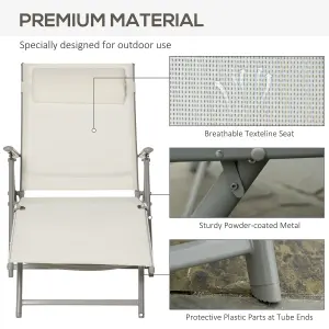 Outsunny Sun Lounger Recliner Foldable Padded Seat Adjustable Texteline White