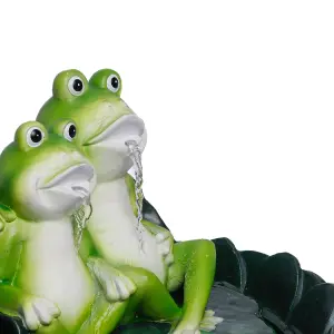 Gardenwize Outdoor Garden Two Frogs on a Lily Pad Water Feature Fountain + Battery Back up