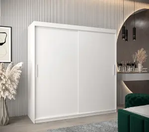 Tokyo Contemporary 2 Sliding Door Wardrobe 9 Shelves 2 Rails White Matt (H)2000mm (W)2000mm (D)620mm