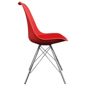 Soho Red Plastic Dining Chair with Chrome Metal Legs