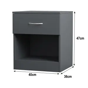 SunDaze Chest of Drawers Bedroom Furniture Bedside Cabinet with Handle 1 Drawer Grey 40x36x47cm