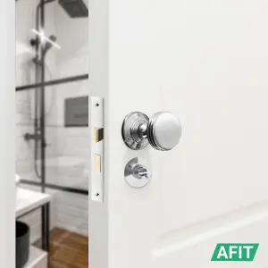 AFIT Lined Bathroom Door Knob Set Polished Chrome - 1 Pair of Mortice Knobs (55mm), Lock (80mm) & Hinges (76mm) for Internal Doors