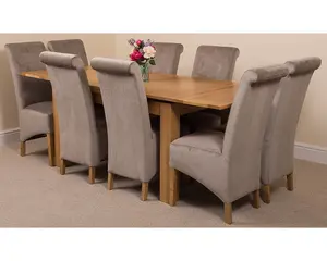 Richmond 140cm - 220cm Oak Extending Dining Table and 8 Chairs Dining Set with Montana Grey Fabric Chairs