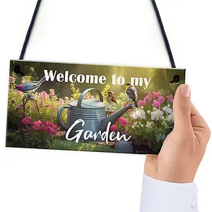 Red Ocean Garden Welcome Signs - Hanging Garden Shed Wall Fence Signs - Novelty Garden Decorations