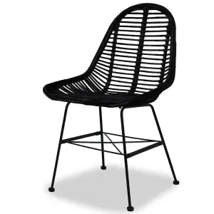 Berkfield Dining Chairs 2 pcs Black Natural Rattan