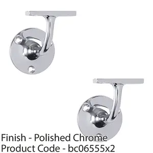 2 PACK - Lightweight Stair Handrail Bannister Bracket Arm - Polished Chrome 72mm Holder