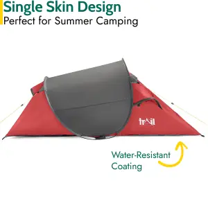 2 Man Pop Up Tent Lightweight Portable Camping Festival Shelter Single Skin Trail - Red