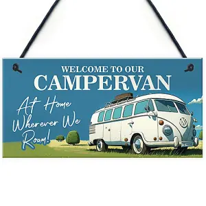 Red Ocean Campervan Welcome Sign - Novelty Wall Hanging Decor - Durable Sign for Indoor/Outdoor Use - Funny Campervan Sign